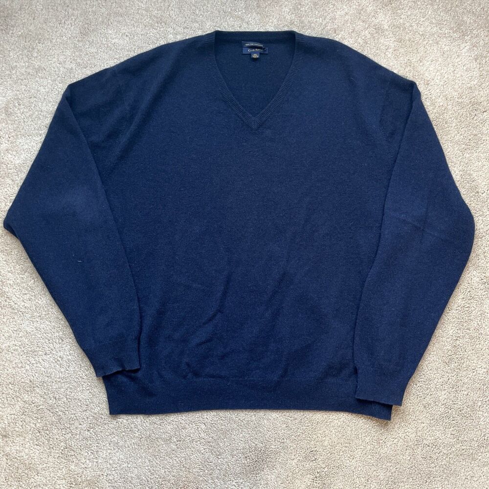Club Room 100% Fine Cashmere Sweater Mens XXL V-neck Navy Classic Quiet Luxury